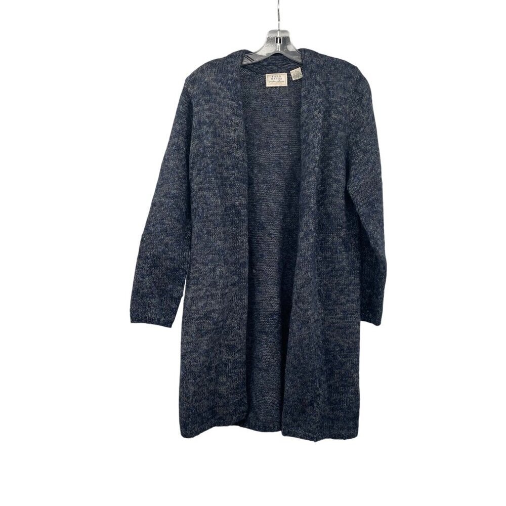 Field Manor Womens Wool Blend Knit Cardigan Open Front Blue/Gray Size Small